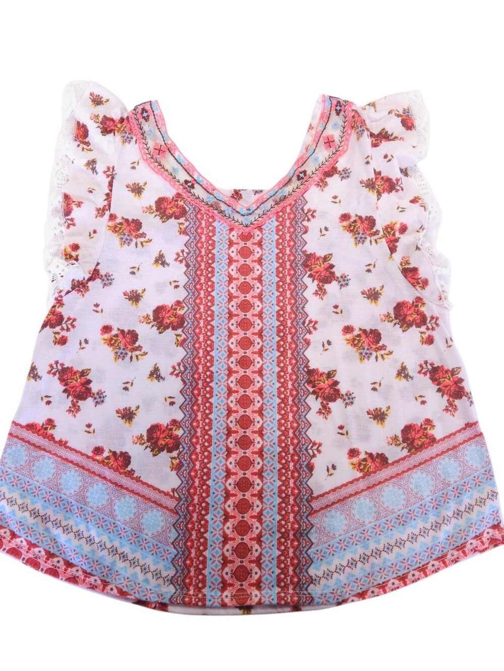 No Boundaries Floral Top in White with Pink and Brown Accents Size Medium 7-9